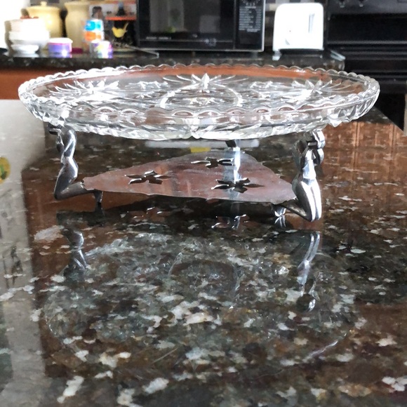 Art Deco Figural Servingware Chrome Metal Tray Bowl Holder...